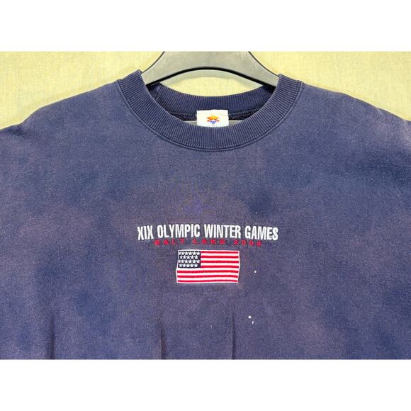 Salt Lake 2002 Winter Olympics Crewneck Sweatshirt Navy XL Faded - Picture 9 of 16